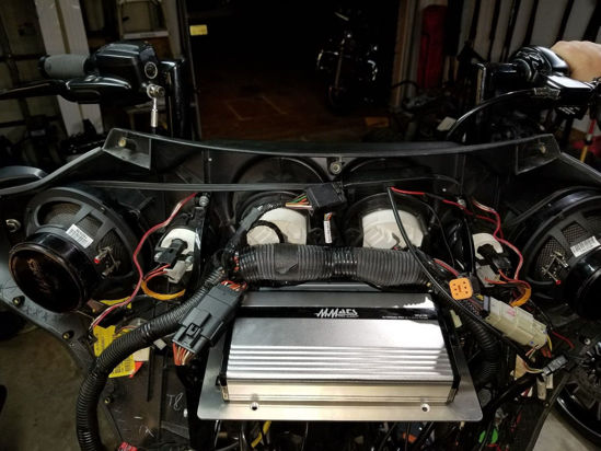 Picture of Amp Mount Fits Harley Davidson. Large Amplifier Mount Fits 2013 and Older Batwing Bikes with Aftermarket and Stock Radios for All Larger Amps up to 10" X 5"Will NOT FIT 2014 and Newer Bikes