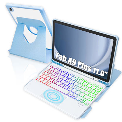 Picture of MePadKey Touchpad Keyboard Case for Samsung Galaxy Tab A9 Plus 11 inch SM-X210/X215/X216, 360 Degree Rotating Cover with Color Backlight Magnetic Removable Keyboard for Tablet A9+ (Sky Blue+White)