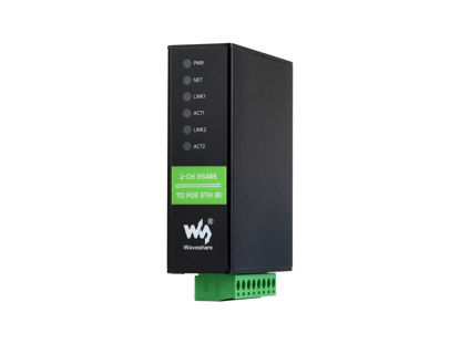 Picture of Waveshare 2-Ch RS485 to RJ45 Ethernet Serial Server, Dual Channels RS485 Independent Operation, Rail-Mount Industrial Isolated Serial Module, PoE Ethernet Port