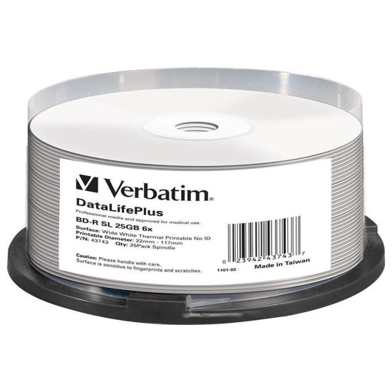 Picture of Verbatim BD-R Blank Blu-ray Discs 25 GB - 6X Burning Speed, Printable, 25-Pack Spindle 43743