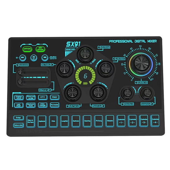 Picture of Ruitutedianzi SX91 Live Sound Card USB Sound Mixer Professional Audio Mixing Console Amplifier for Live Sing PC Laptop Cellphone