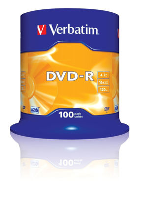 Picture of Verbatim 2330529 43549 4.7GB 16x DVD-R Matt Silver - 100 Pack Spindle