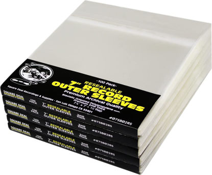 Picture of (500) 7" Resealable Record Outer Sleeves - Super Clear Premium 2 Mil Thick - Archival Quality BOPP - 7-3/8" x 7" + 1-1/2" Flap - #07SB02RS