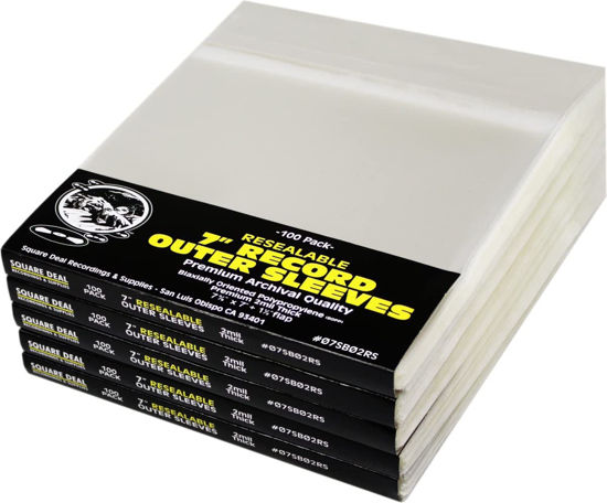 Picture of (500) 7" Resealable Record Outer Sleeves - Super Clear Premium 2 Mil Thick - Archival Quality BOPP - 7-3/8" x 7" + 1-1/2" Flap - #07SB02RS