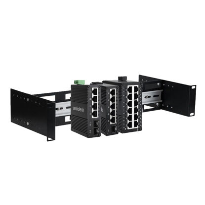 Picture of 2U 19 inch Din Rail Chassis Bracket Depth Adjustable Rackmount Kit Aluminum Rack Mount Rack Rails for 35mm Din-Rail Mounted Device Ethernet Switch Media Converter Shelf
