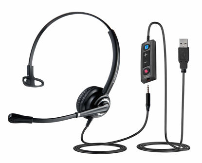 Picture of VoicePro 30 Professional Home Office and Call Center USB and 3.5mm Headset with Noise Canceling Microphone, HD Speakers and in Line Call Controls with Mute, Compatible with All UC Voice Platforms.