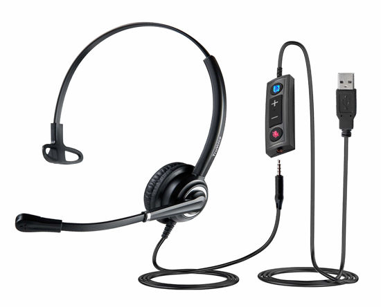 Picture of VoicePro 30 Professional Home Office and Call Center USB and 3.5mm Headset with Noise Canceling Microphone, HD Speakers and in Line Call Controls with Mute, Compatible with All UC Voice Platforms.