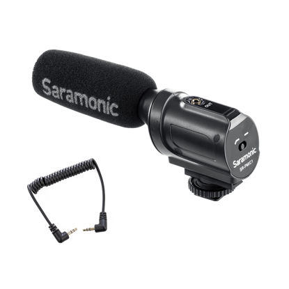 Picture of Saramonic SR-PMIC1 Super-Cardioid Unidirectional Condenser Microphone with Integrated Shockmount, Low-Cut Filter & Battery-Free Operation for DSLR Cameras & Camcorders, Black, 10.5