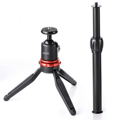 Picture of Movo Universal Mini Camera Tripod with Extendable Pole (MV-T1) Adjustable Head, Heavy-Duty Aluminum Travel Stand for DSLR, Mirrorless, GoPro, Smartphones, Compact, Portable