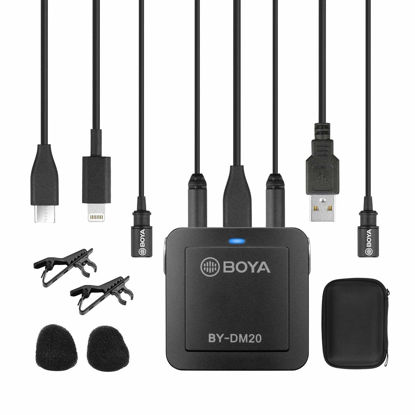 Picture of BOYA BY-DM20 Compact Dual-Channel Lavalier Microphone Recording Kit Mono Stereo with iOS Lighnting Andriod USB Type-C USB-A Cable for Smartphone Tablet PC Inteview Online Course Live Stream