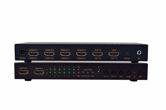 Picture of ViewHD HDMI 6x2 Matrix Supports | HDMI v1.4 / 4K@30Hz | ARC | Toslink Audio Output | 3.5mm Headphone Output | Model: HM6X2i