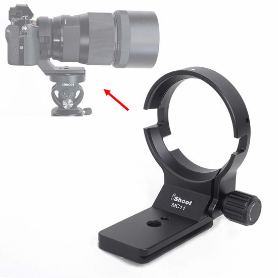 Picture of iShoot Tripod Mount Ring, All Metal Lens Collar Support Bracket for Sigma MC-11 Mount Converter Lens Adapter of Canon EF-E Mount, Diameter 61.5mm Lens Holder with Arca Swiss fit Quick Release Plate
