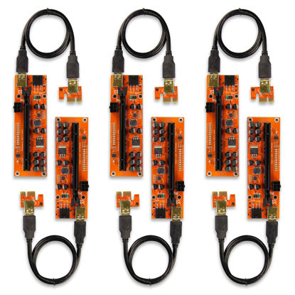 Picture of AAAwave PCIE Riser VER 011 PRO 1x to 16x Graphic Extension for GPU Mining 60cm USB 3.0 Cable, 10 Solid Capacitors, 12 Led Lights, 2X 6PIN and 2 Power Options (Pack of 6)