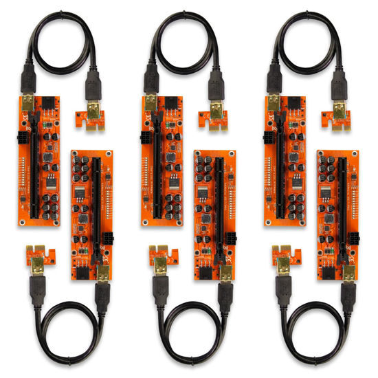 Picture of AAAwave PCIE Riser VER 011 PRO 1x to 16x Graphic Extension for GPU Mining 60cm USB 3.0 Cable, 10 Solid Capacitors, 12 Led Lights, 2X 6PIN and 2 Power Options (Pack of 6)