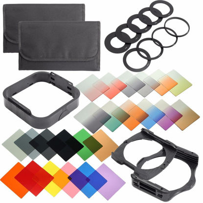 Picture of QKOO Camera Lens Filters Kit: Complete 24 Piece Square Color Filters Set +9pcs Adapter Rings +Wide Angle Holder +Filter Holder +Square Lens Hood +Cases for DSLR Cameras for Cokin P Series