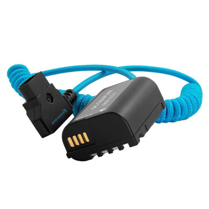 Picture of KONDOR BLUE | D-Tap to DMW-BLK22 Coiled Dummy Battery Cable for Lumix S5/GH5/GH6 | 20"-36", Ultra-Durable, & Nylon Braided with Reinforced Connectors | Blue