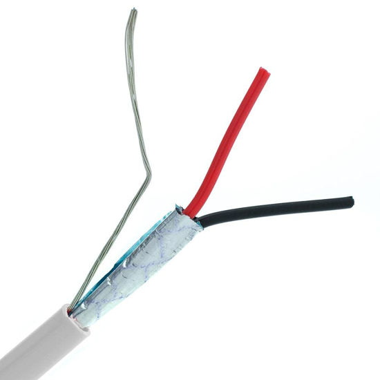 Picture of Custom Cable Connection 16 AWG 2 Conductor Stranded Shielded Plenum Cable White CL3P Jacket for Security/Alarm/Access Control/Sound - 100 Foot Roll in a bag