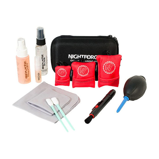 Picture of Nightforce 12-Piece Professional Optical Cleaning Kit with Fob Cleaning Cloths, Cleaning and Anti-Fog Sprays, Lens Swabs, Dust Blower and Lens Brush