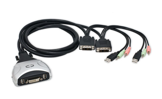 Picture of 2 Port KVM Switch 1920 X 1200 - DVI W/ Audio and USB 2.0 Hub - Display/ Screen KVM Switch - DVI 3.9 ft Cables