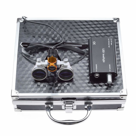 Picture of EustomA 3.5X Binocular Loupes+5W LED Headlight Clip-on Type with Optics Filter with Aluminum Box DY-008 (Black)