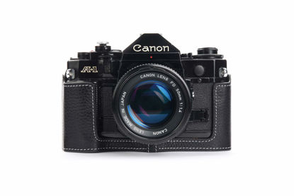 Picture of A-1 Case, BolinUS Handmade Genuine Real Leather Half Camera Case Bag Cover for Canon New AE-1 AE-1P A-1 (with Handle) Camera with Hand Strap (Black)