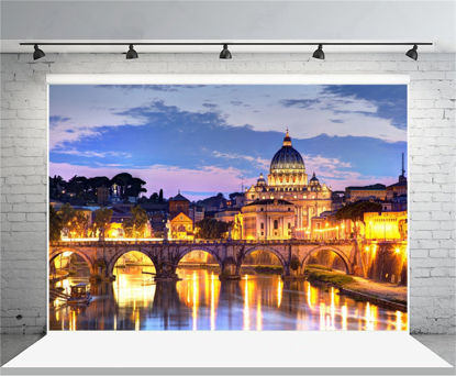 Picture of AOFOTO 12x8ft St. Peter's Cathedral Photography Background Vatican St. Peter's Basilica Church Backdrop Italy Rome Tiber River City Dusk Ponte Sant Angelo Bridge of Holy Angel Photoshoot Studio Props