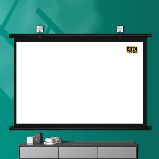 Picture of JKSTDPV 30" 40" Little Screen 50" 60" Manual Pull Down Projector Screen Indoor Outdoor Projection Screen HD 72" Mobile Movie Screen for Travel Camping(30inch 16:9)