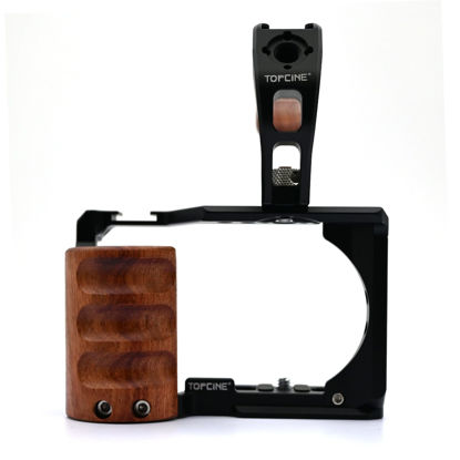 Picture of ZVE10 Cage Kit Compatible for Sony AlphaZV-E10 Camera Full Cage with Wooden Side Handgrip Tophandle Cold Shoe Mounts Multile 1/4 3/8 Threaded Hole Aluminum Camera Rig Photography Extension Accessories