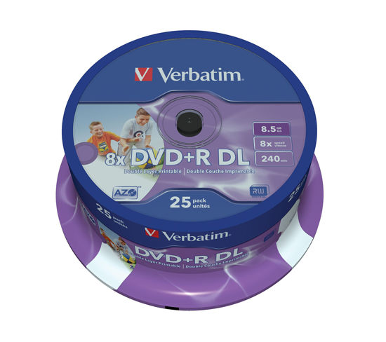 Picture of Verbatim 43667 8.5GB 8X Double Layer DVD+R Inkjet Printable - 25 Pack Spindle