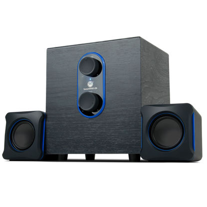 Picture of GOgroove SonaVERSE LBr 2.1 Computer Speakers with Subwoofer - USB Powered PC Speaker System with 3.5mm AUX Audio Input, Bass/Volume Control Knobs, 11W RMS - Compact Size for Desktop, Laptop, Desks