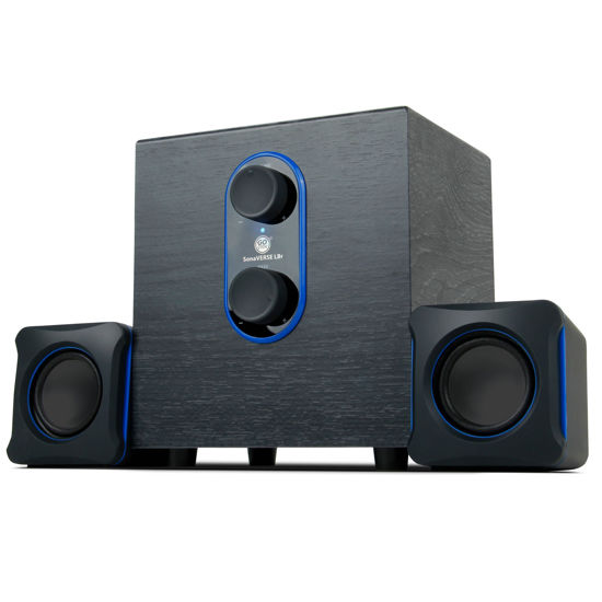 Picture of GOgroove SonaVERSE LBr 2.1 Computer Speakers with Subwoofer - USB Powered PC Speaker System with 3.5mm AUX Audio Input, Bass/Volume Control Knobs, 11W RMS - Compact Size for Desktop, Laptop, Desks