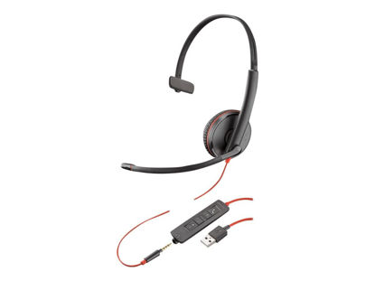 Picture of Plantronics Blackwire C3215 Headset - Mono - Black - USB Type A, Mini-Phone - Wired - 20 Hz - 20 kHz - Over-The-Head - Monaural - Supra-aural - Noise Cancelling Microphone (209746-22)