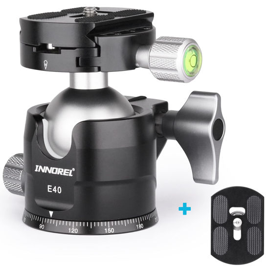 Picture of Low Profile Tripod Ball Head-INNOREL 360°Panoramic CNC Metal Camera Tripod Ballhead with 1/4" Arca Swiss Universal Quick Release Plate for Tripods,Monopod,DSLR Cameras,Camcorder,Max Load 20kg (E40)