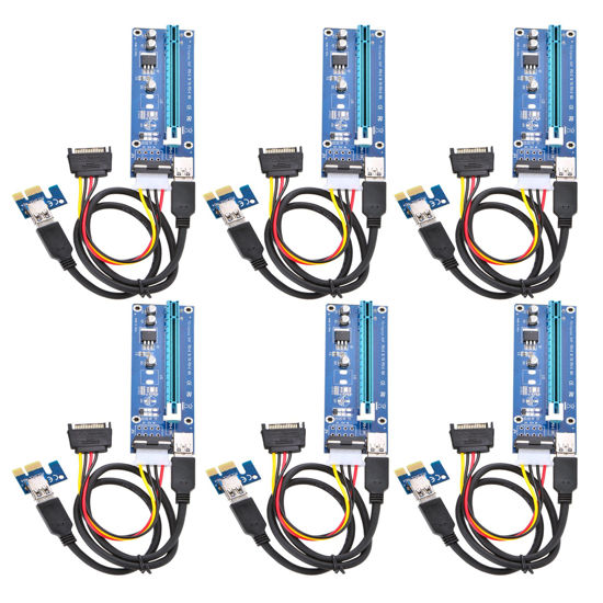 Picture of Optimal Shop PCI Express 16x to 1x Powered Riser Adapter Card w/60cm USB 3.0 Extension Cable and 4-Pin MOLEX to SATA Power Cable-GPU Riser Extender Cable-Ethereum Mining ETH (6 Pack 4 Pin)