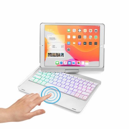 Picture of HENGHUI 360 Rotatable Touch Keyboard for iPad 9th 8th 7th Generation 10.2 inch, iPad Air 3rd Gen Pro 10.5 Backlight Keyboard with Trackpad Foldable Keyboard,Silver