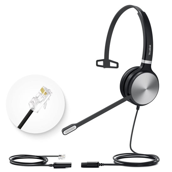 Picture of Yealink Phone Headsets for Office Phones YHS36 QD to RJ9 Wired Headset Compatible with Cisco Desk Phones 8800/7800/7900/6945 Series Landline Telephone Headset with Microphone -Mono/124g/2.1m Cable