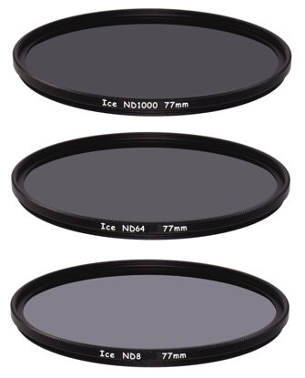 Picture of ICE 77mm Slim ND Filter Set ND1000 ND64 ND8 Neutral Density 77 10, 6, 3 Stop Optical Glass