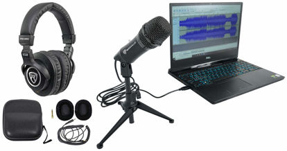 Picture of Rockville Z-Stream Live Streaming USB Computer Microphone Mic w Stand with Cable Bundle with Rockville PRO-M50 Studio Headphones w/Detachable Coil Cable, Case with Extra Ear Pad