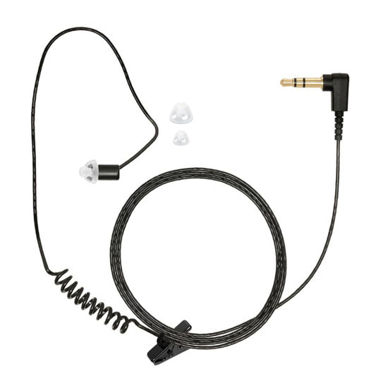 Picture of Sheepdog Covert Surveillance Listen Only Earpiece, 22-Inch Black Cable, 3.5mm Right Angle Connector, Uniform Wire Clip, Removable Retainer Ear Hook and 3-Pack Clear Situational Awareness Eartips