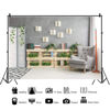 Picture of YongFoto 12x10ft Interior Room Backdrop for Photography Wooden Bookshelf Green Plants Screen Armchair Grey Lounge Background Modern Home Banner Decor Live Video Portrait Photo Studio Props