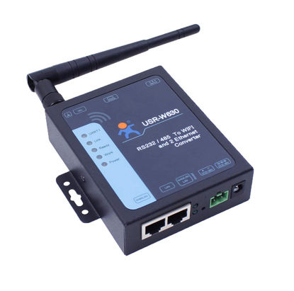 Picture of USR-W630 Industrial Serial RS232/RS485 to WiFi and Ethernet Converter Supports Dual RJ45 Ethernet Ports Modbus RTU to Modbus TCP with DC Adapter Terminal Power Supply 5-36 V