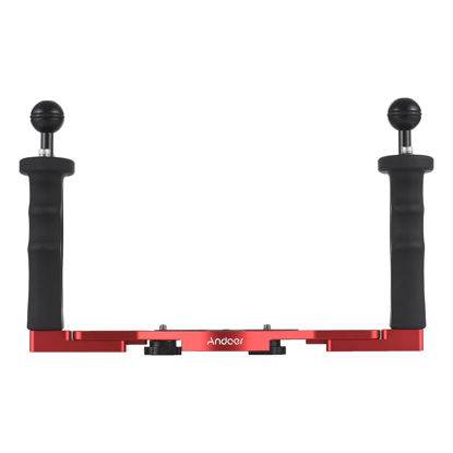 Picture of Andoer Dual Handle Camera Diving Rig Handheld Underwater Tray Stabilizer Adjustable Camera Diving Housing Bracket Replacement for GoPro Canon Sony Nikon DSLR Camera Waterproof Housing Bracket