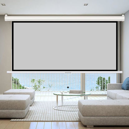 Picture of ZYXQQJ 30" 40" 50" 60" 70" Projector Screen HD Home Theater Projector Movie Screen Manual Pull Down Projection Screen, Public Display Screen(16:9,40inch)