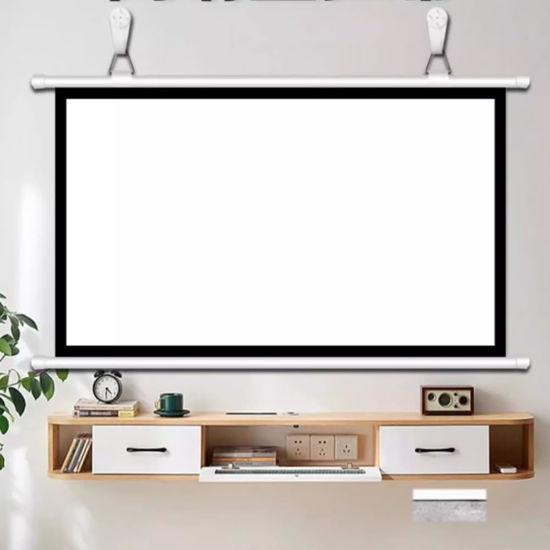 Picture of LIVCHLOE 40'' 50" 60" Home Theater Movie Screen HD Projection Screen Portable Manual Pull Down Projector Screen Wall Mounted Indoor Outdoor Screen 16:9 4:3(White,50inch16:9)