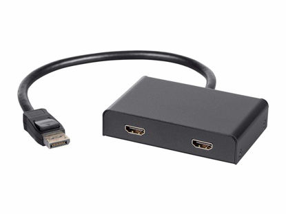 Picture of Monoprice 2-Port DisplayPort 1.2 to HDMI Multi-Stream Transport (MST) Hub, 4K@30Hz for 2 Displays, 21.6 Gbps Bandwidth, 11.8 Inch Cable, Black