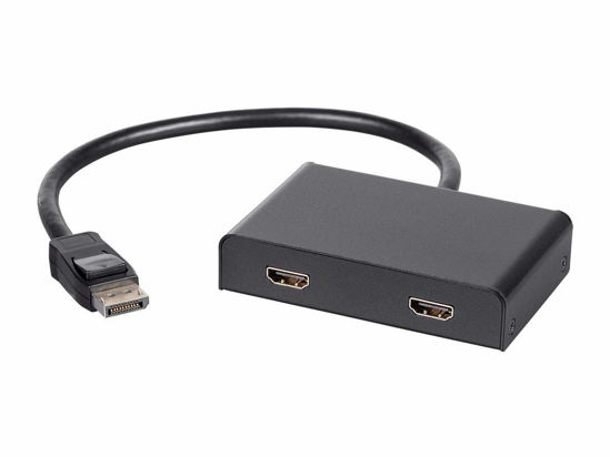 Picture of Monoprice 2-Port DisplayPort 1.2 to HDMI Multi-Stream Transport (MST) Hub, 4K@30Hz for 2 Displays, 21.6 Gbps Bandwidth, 11.8 Inch Cable, Black