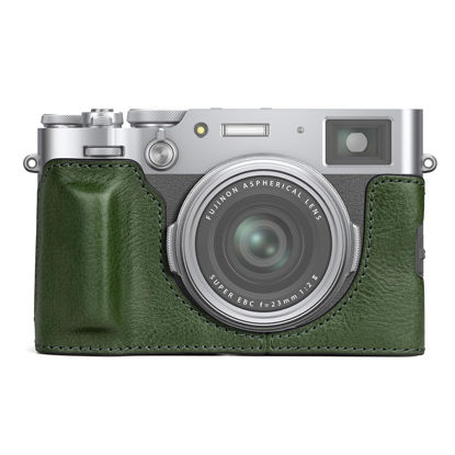 Picture of MUZIRI KINOKOO Fuji X100VI Case, Genuine Leather Protective Half Case Compatible for Fujifilm X100VI Camera - with Opening Bottom and Hand Grip Design - Green