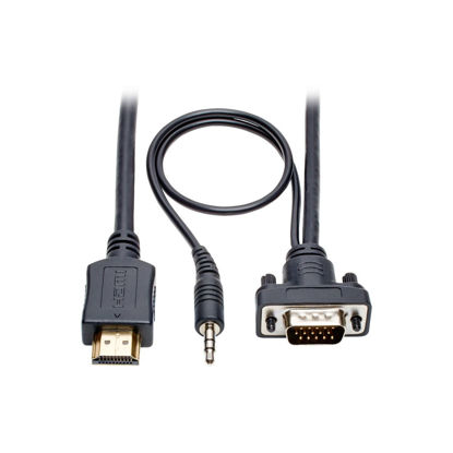 Picture of Tripp Lite HDMI to VGA + Audio Adapter Converter Cable Active Low Profile HD15 + 3.5mm M/M 1080p @ 60Hz 15ft 15' (P566-015-VGA-A), Black