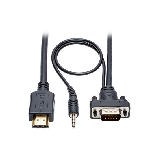 Picture of Tripp Lite HDMI to VGA + Audio Adapter Converter Cable Active Low Profile HD15 + 3.5mm M/M 1080p @ 60Hz 15ft 15' (P566-015-VGA-A), Black