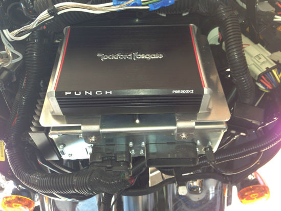Picture of Harley Davidson Wiring kit and Amplifier Mounting Bracket fit 2006 to 2013 Batwing Bikes with Stock Radio Compatible with Rockford Fosgate PBR300x2 or PBR300x4 amps *Will NOT FIT 2014 & Newer Bikes*